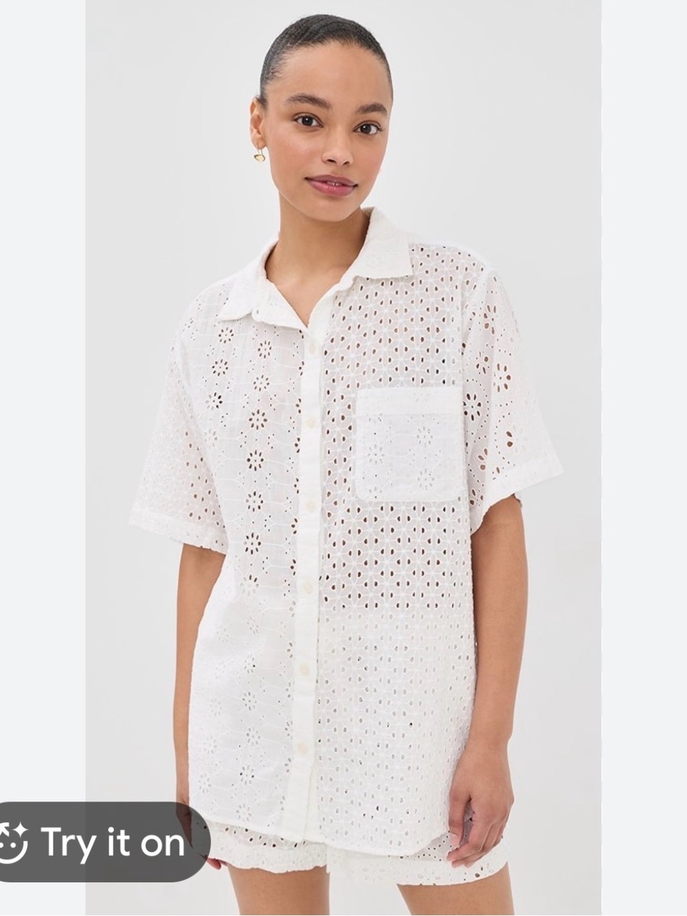 Ralph Lauren White Embroidered Eyelet Cotton Cover-Up Shirt Women Size L